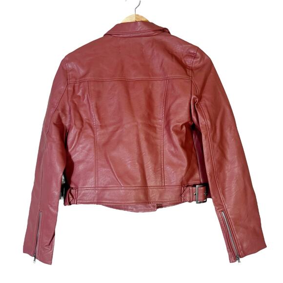 NWT Montrez Moto Jacket Womens M Pink Faux Leather Belted Zipper Edgy Bikercore - Picture 6 of 8
